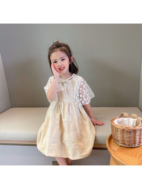 Girls' dress  summer new detachable mesh shaw...