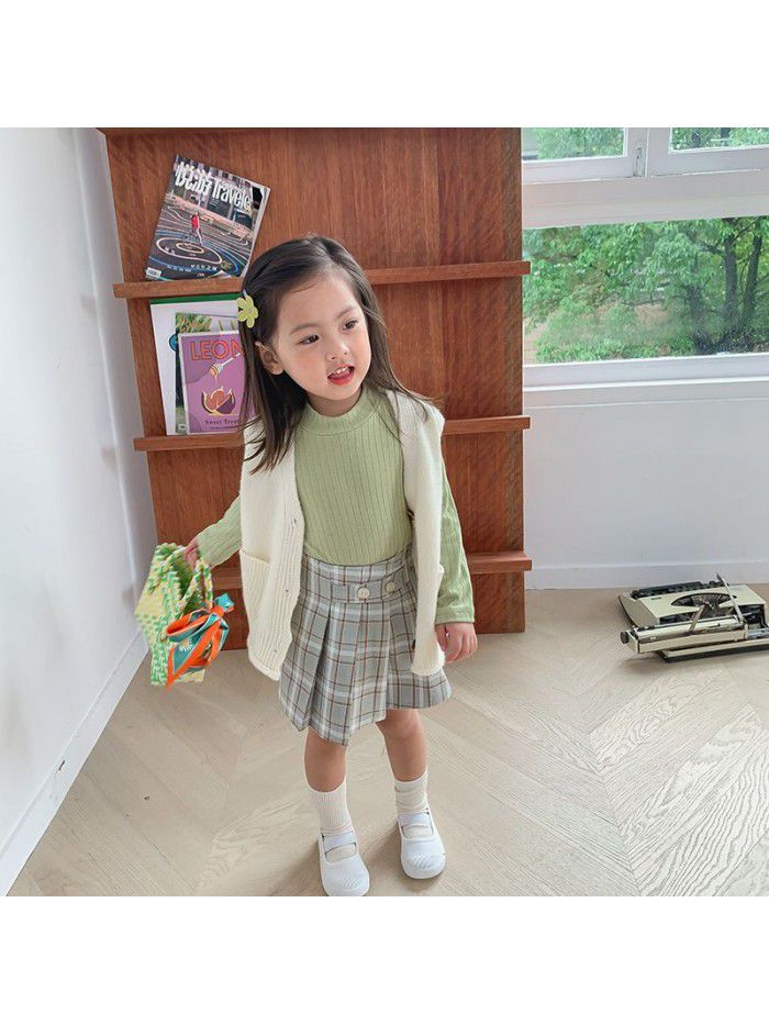 Girls' plaid skirt autumn  new children's foreign style pleated skirt 