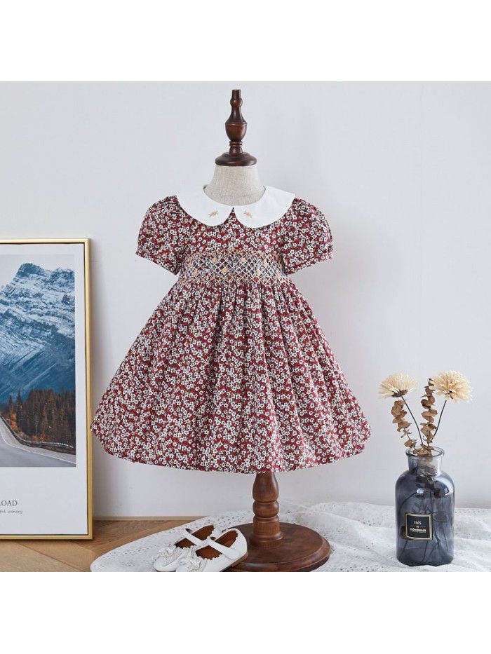  summer new girls' dress Korean printed children's princess skirt sweet cute Lapel children's skirt 