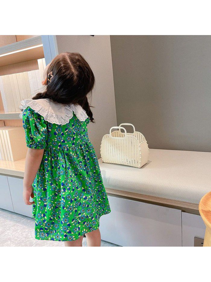 Girls' short sleeve dress  summer new children's floral Lapel skirt baby Korean summer dress fashion 