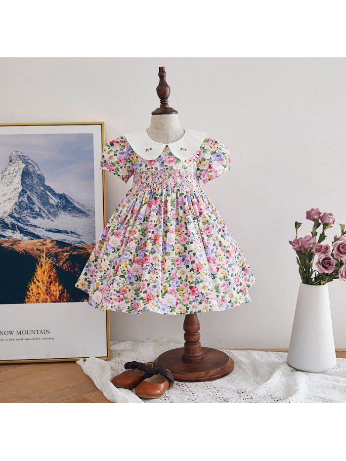  summer new girls' dress Korean printed children's princess skirt sweet cute Lapel children's skirt 