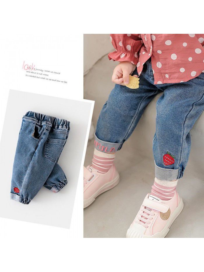 Baby girl jeans spring new 1-3 years old 2 baby clothes girl foreign style spring and autumn children's spring pants girl 
