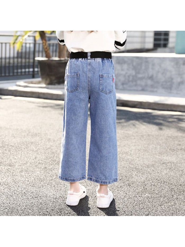 Girls' jeans wide leg pants Korean version  new Zhongda children's spring and autumn wear loose casual pants children's pants 