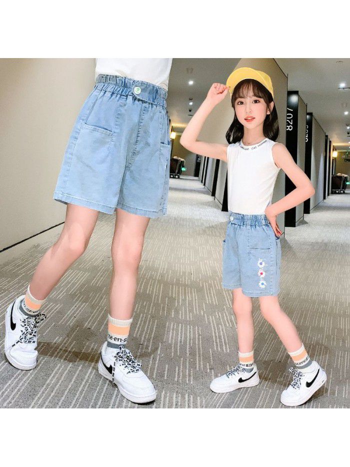 Girls' shorts  new foreign style children's middle and large children's summer wear thin versatile jeans pants summer wear 