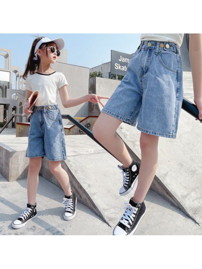 Girls' shorts  new summer wear thin children's baggy pants casual Capris middle and big children's foreign style pants 