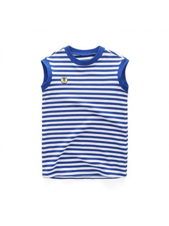 Children's wear  summer new girl's navy blue stripe sleeveless T-shirt dress 