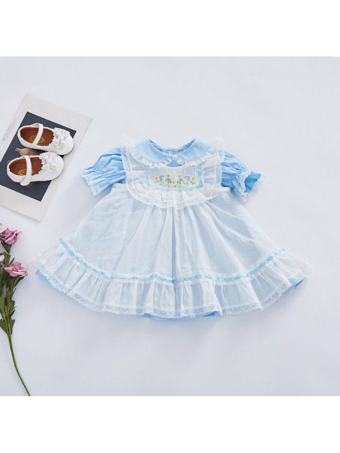  summer children's European and American mesh princess skirt lovely Embroidery Flower Baby Girl Dress 