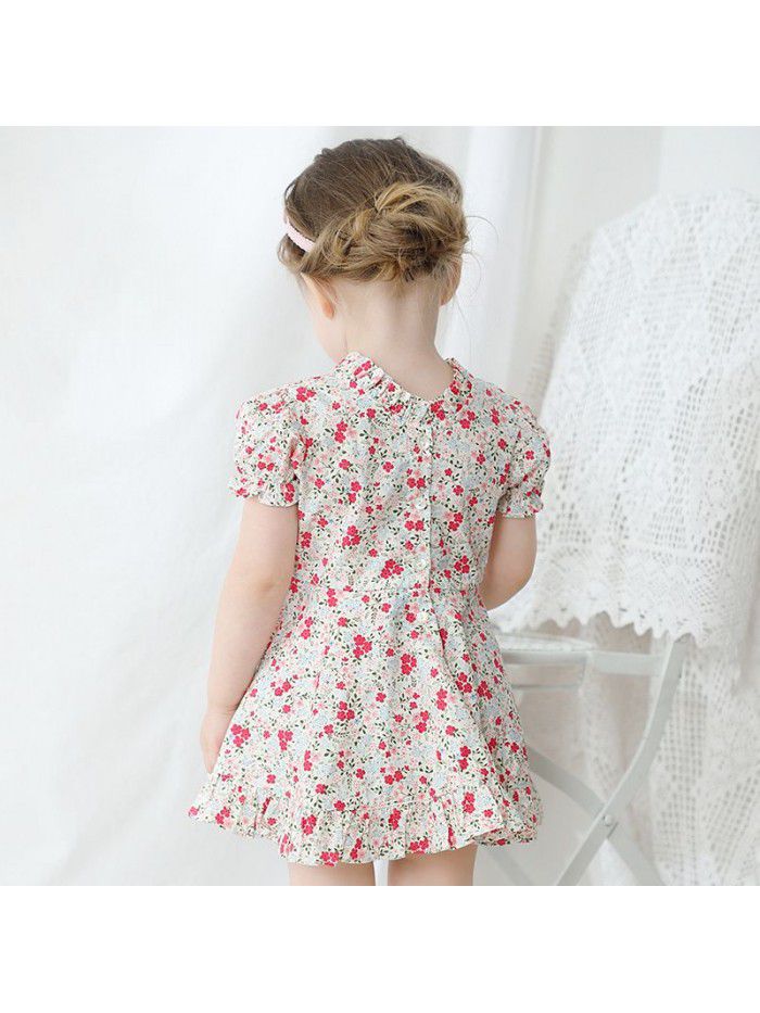 Girls' short sleeve floral dress pastoral style small fresh children's wear  summer children's dress bubble sleeve 