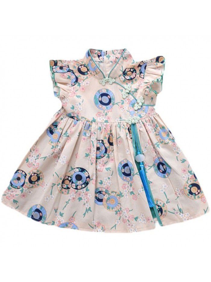 Girls' cheongsam dress  new baby's national style Hanfu children's Chinese style retro summer dress princess skirt 