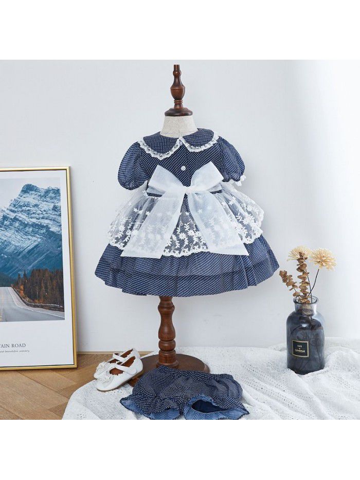  summer new short sleeve children's skirt girls' Polka Dot princess skirt children's Chiffon print dress 