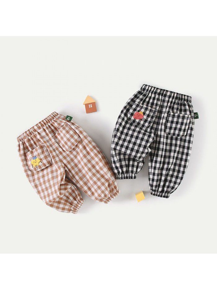 Amila children's pants baby Plaid casual pants thin spring and autumn children's slacks 
