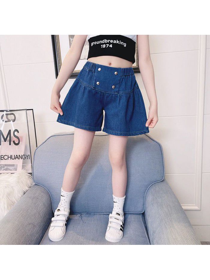 Girls' shorts summer wear  new foreign style children's middle and large children's summer wear hot pants thin denim pants 
