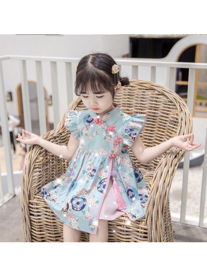 Girls' cheongsam dress  new baby's national style Hanfu children's Chinese style retro summer dress princess skirt 
