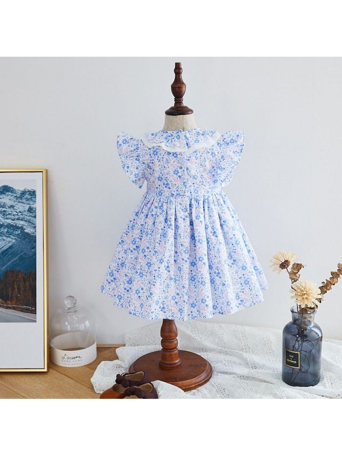 Girls' floral dress children's flying sleeve princess skirt 