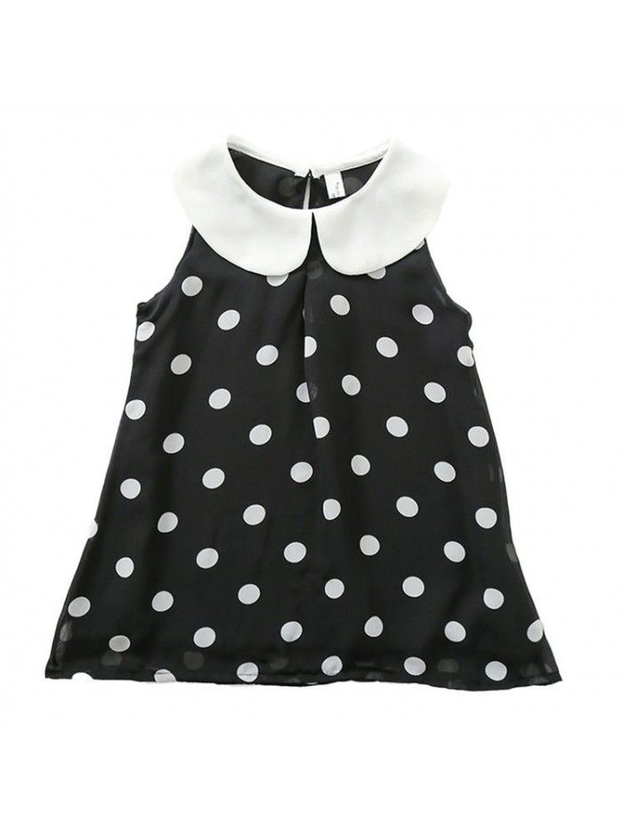 girls' summer dress new baby collar wave point Korean children's short sleeve dress girl baby princess skirt 