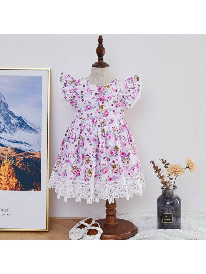 Broken flower children's skirt  summer European and American children's dress rural sleeveless princess skirt wholesale custom children's wear 