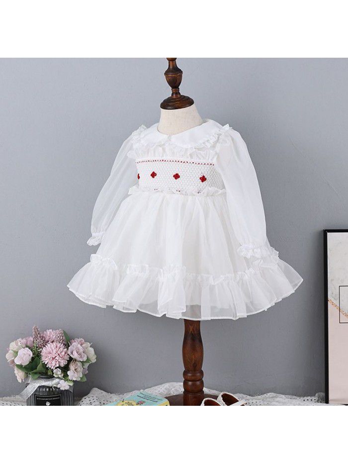 new girl's spring dress princess skirt hand drawn Lapel long sleeve dress Lolita children's poncho skirt 