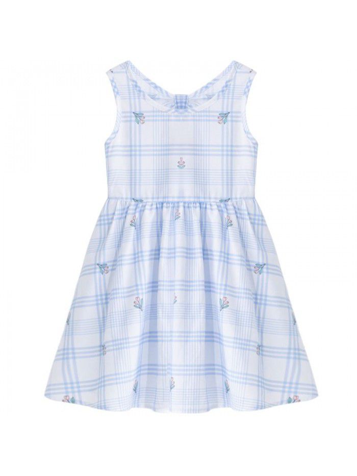 Girls' Printed Dress Korean children's wear one hair generation baby summer  new children's Plaid Skirt 