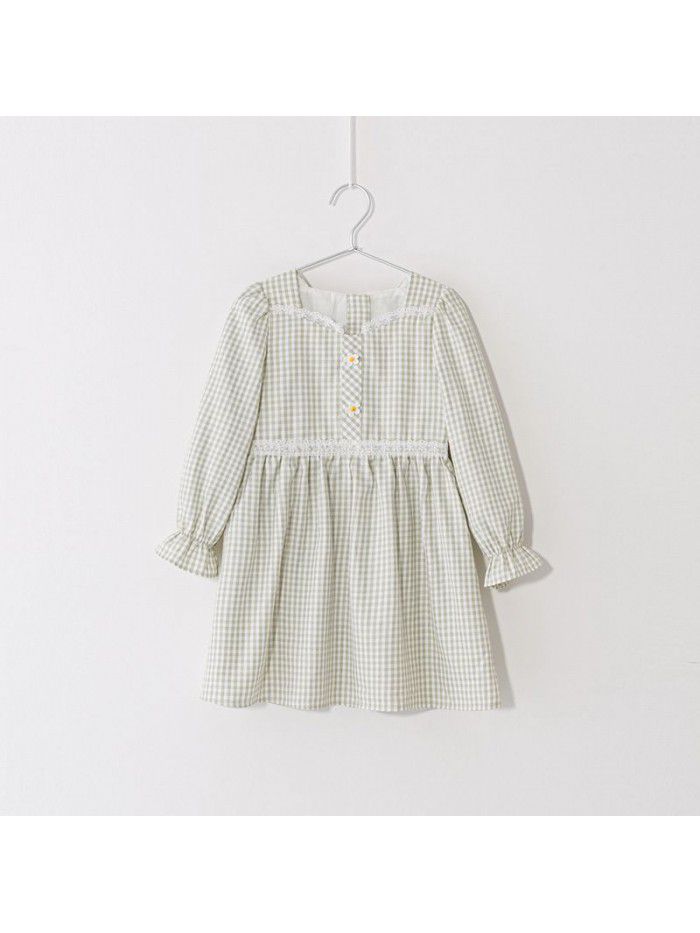 A new hair generation children's dress for spring  children's skirt lattice bubble sleeve girl's dress 
