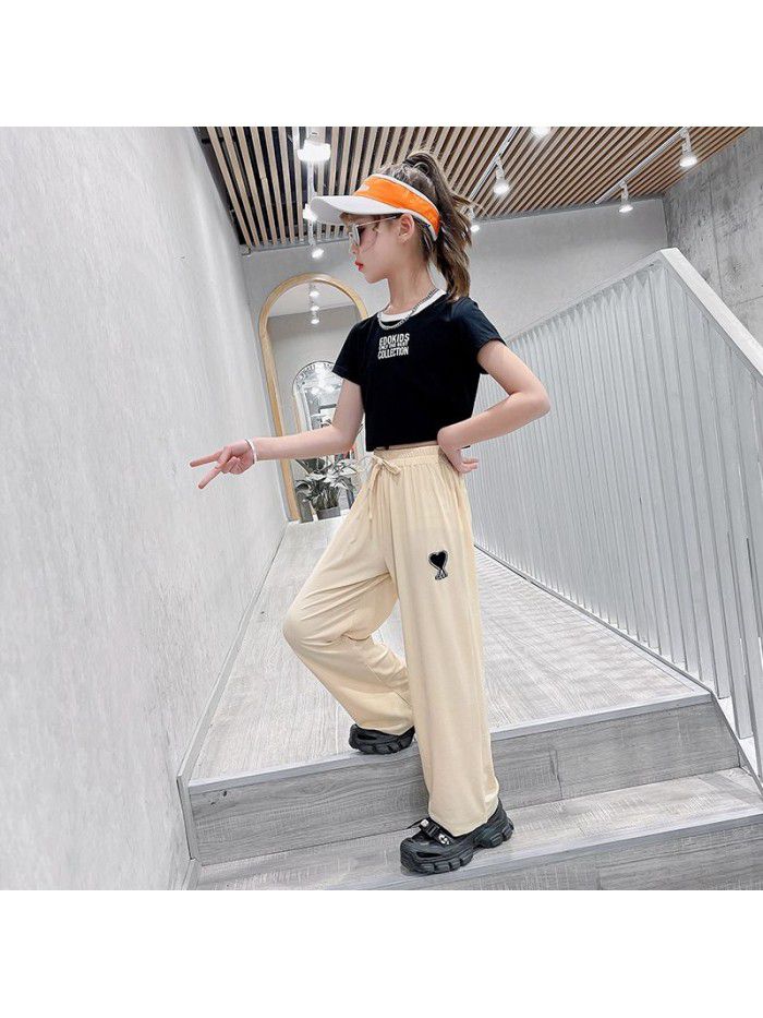 Girls' summer wear thin ice silk wide leg pant 
