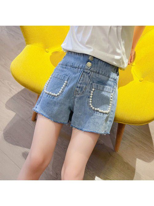 Girls' denim shorts  summer new hot pants pea...