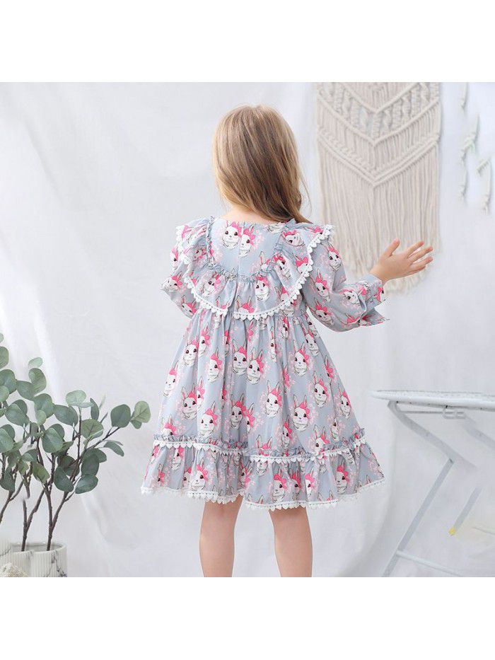 Girls' spring Spanish children's dress cartoon Printed Dress European and American children's skirt Lolita princess skirt 