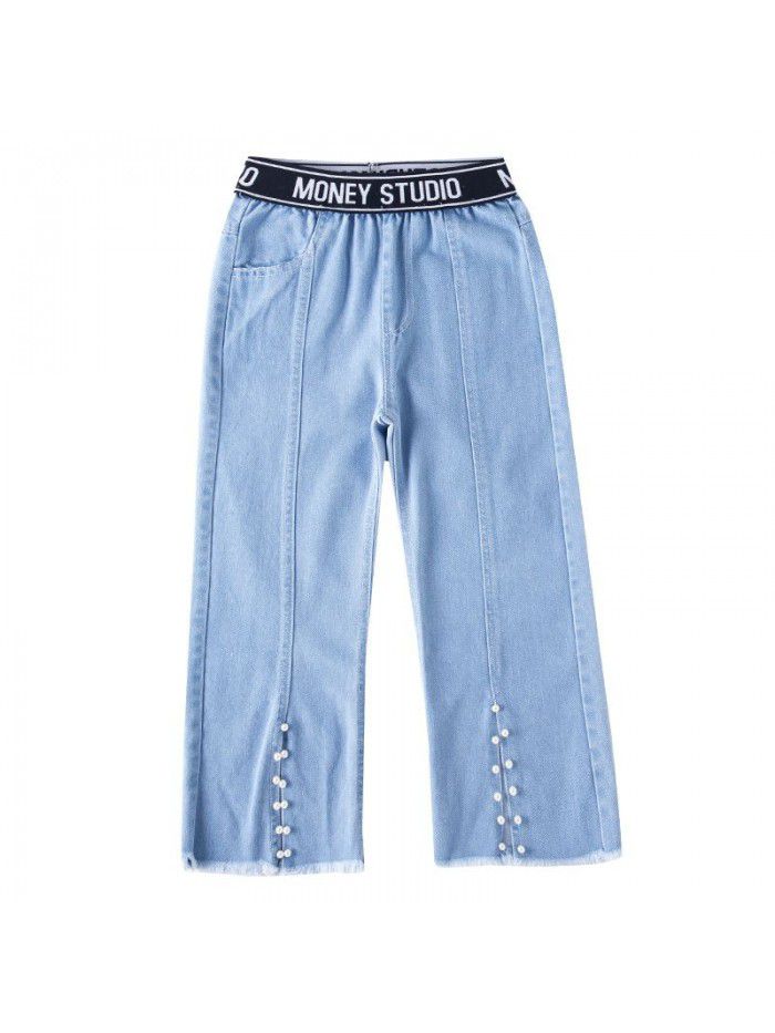 Girls' jeans Capris thin children's wear women's middle school children's loose wide leg pants 
