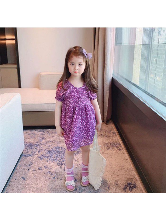 Children's floral skirt girl's net red dress children's dress new foreign fashion little girl skirt summer purple tide 