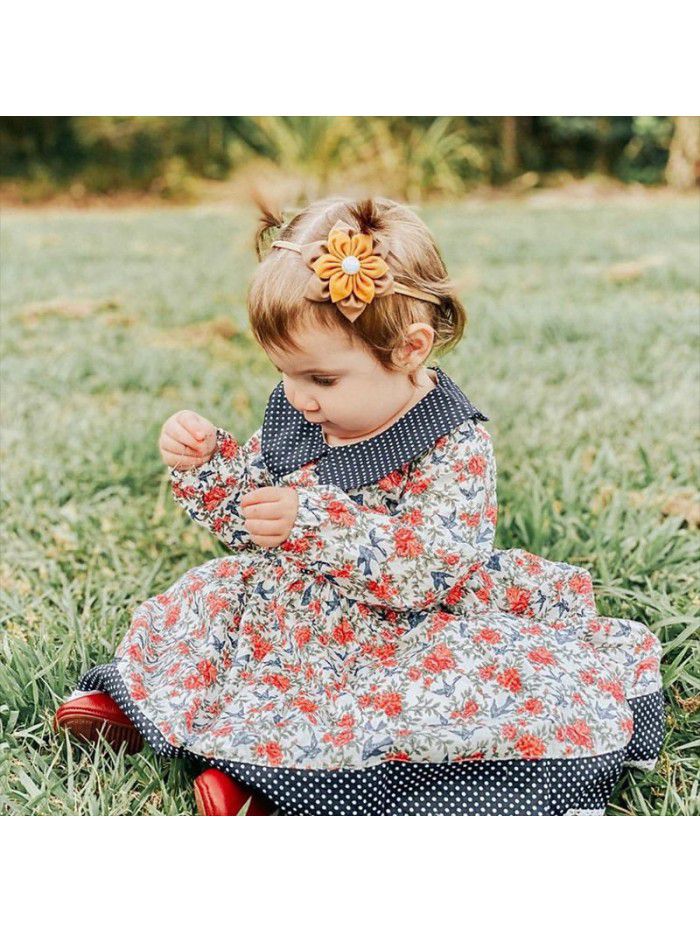  spring new girl's princess skirt long sleeve garden flower skirt children's dress foreign style children's dress 