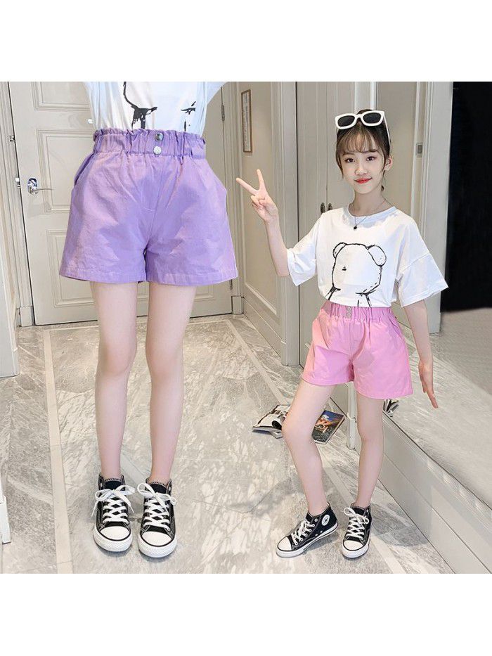 New girls' high waisted cotton bract shorts for summer  