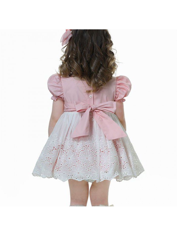 High quality spot Spanish children's wear French bubble sleeve Lolita girls' dress with hollow out fabric skirt 