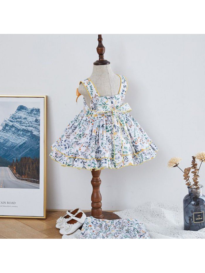 Printed strap skirt Spanish court style set cake skirt two piece children's dress high end customization 