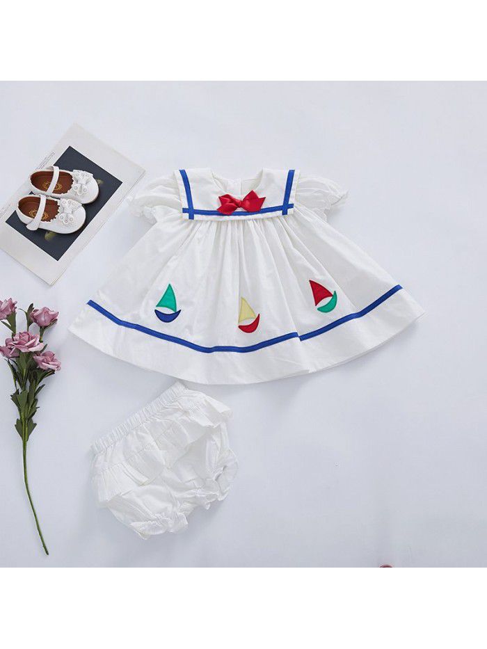 [factory] Girls' dress  summer new foreign style bow princess skirt embroidery set children's skirt 