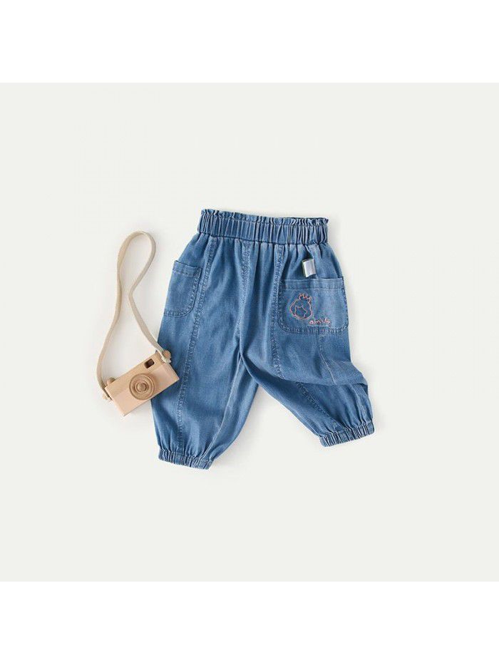 Amila  summer thin children's jeans legged pants baby girl elastic casual pants 0-5 years old 