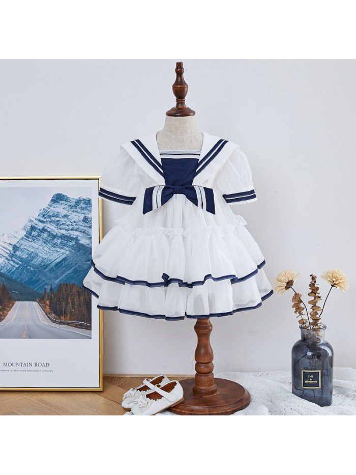 summer new girl's Princess Dress Navy Dress children's dress foreign style Organza children's pompous skirt 