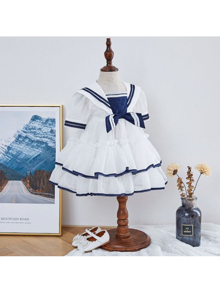 summer new girl's Princess Dress Navy Dress children's dress foreign style Organza children's pompous skirt 