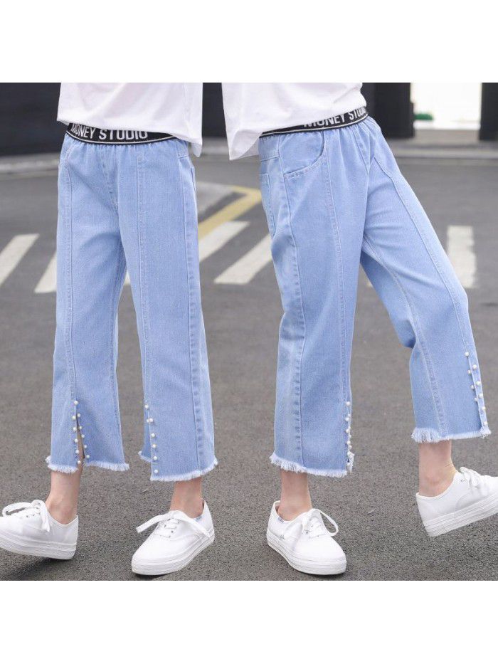 Girls' jeans Capris thin children's wear women's middle school children's loose wide leg pants 