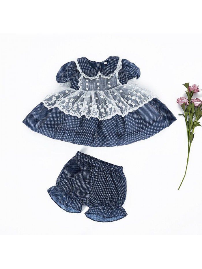  summer new short sleeve children's skirt girls' Polka Dot princess skirt children's Chiffon print dress 
