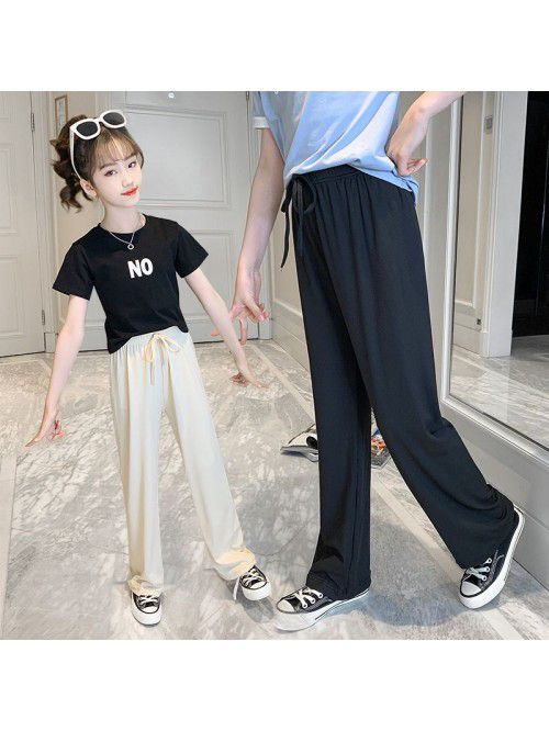 Girls' summer thin ice silk wide leg pants 