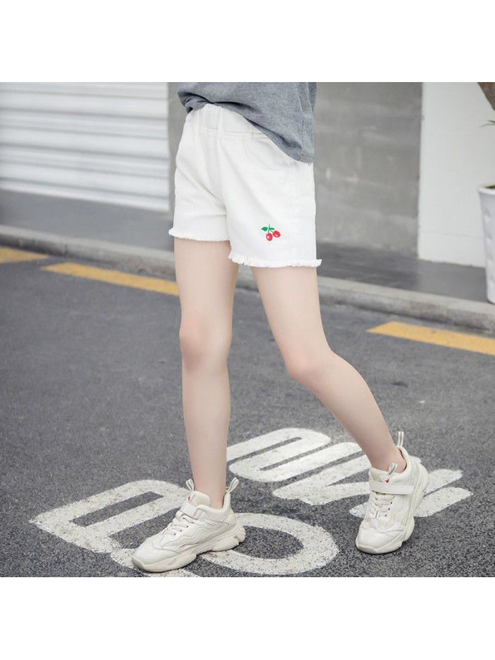 Girls' denim shorts summer wear  new Zhongda children's foreign style embroidery thin children's trousers Han banchao 