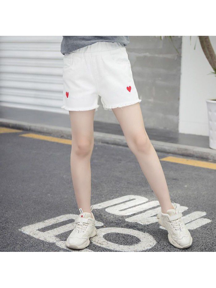 Girls' denim shorts summer wear  new Zhongda children's foreign style embroidery thin children's trousers Han banchao 
