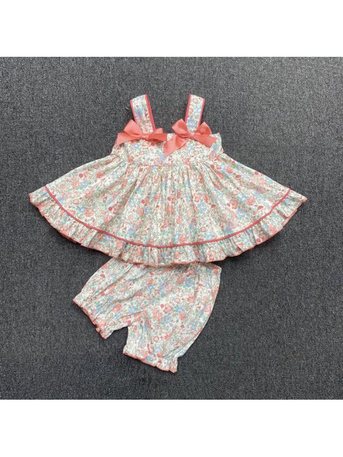 Printed strap skirt Spanish court style set cake skirt two piece children's dress high end customization 