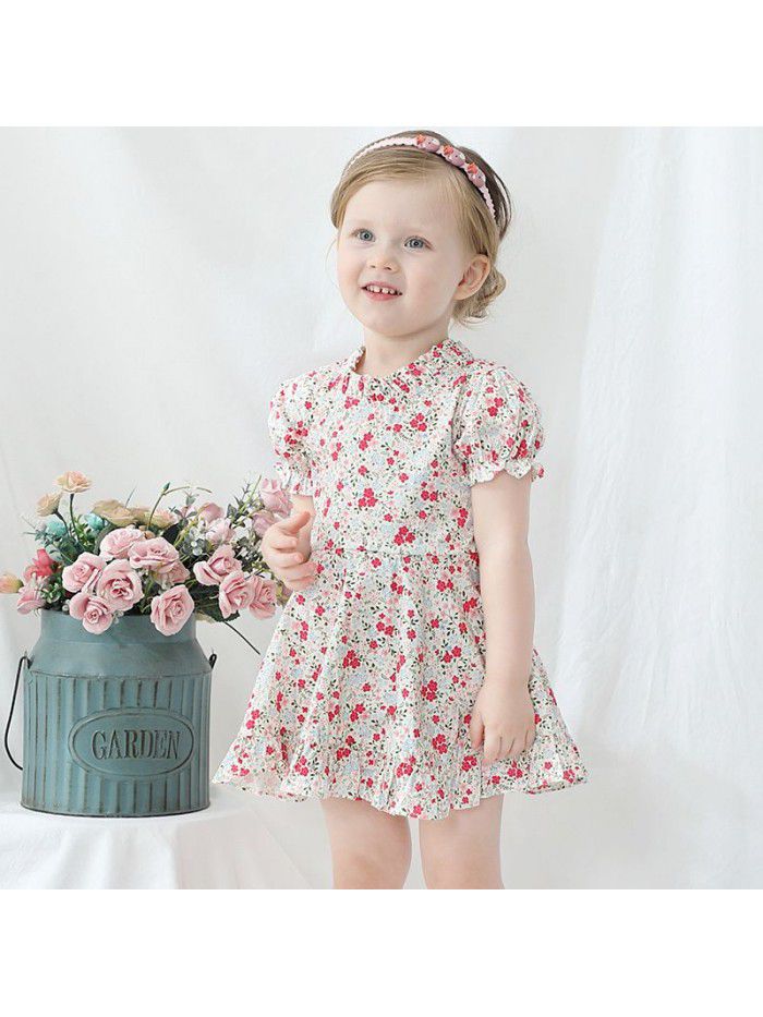 Girls' short sleeve floral dress pastoral style small fresh children's wear  summer children's dress bubble sleeve 
