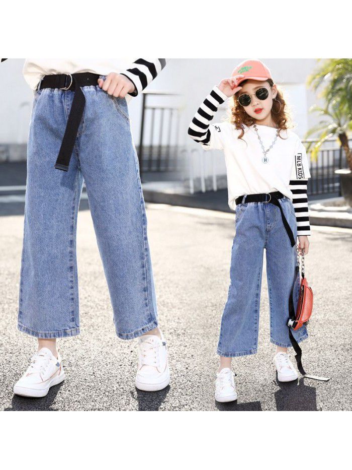 Girls' jeans wide leg pants Korean version  new Zhongda children's spring and autumn wear loose casual pants children's pants 