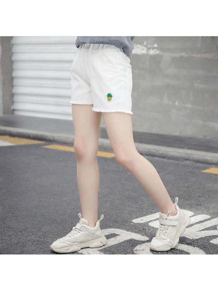Girls' denim shorts summer wear  new Zhongda children's foreign style embroidery thin children's trousers Han banchao 