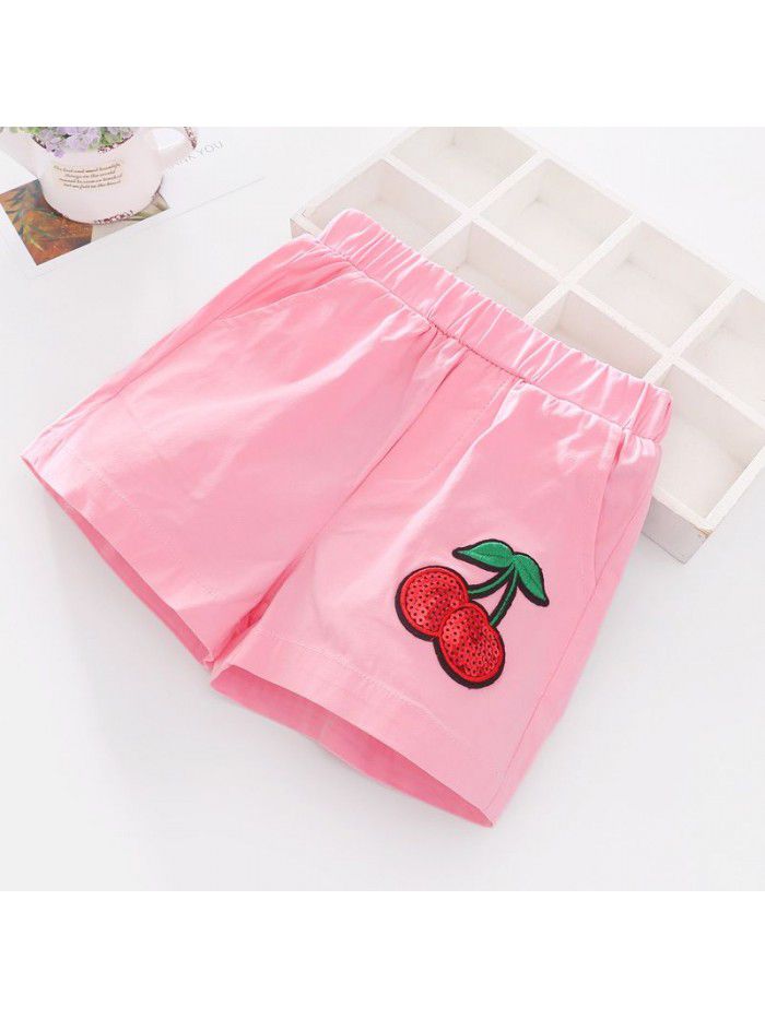 Girls' shorts summer new Korean version Chinese big children's candy color shorts middle waist beach pants 