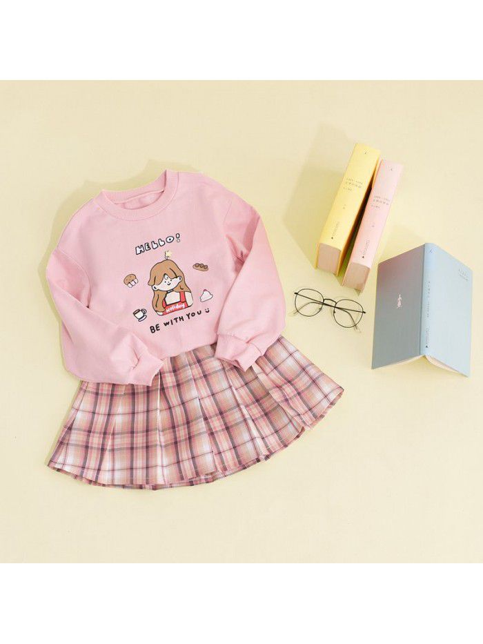 Cicie children's wear one ready to go girl's suit  spring lovely children's pleated skirt suit 