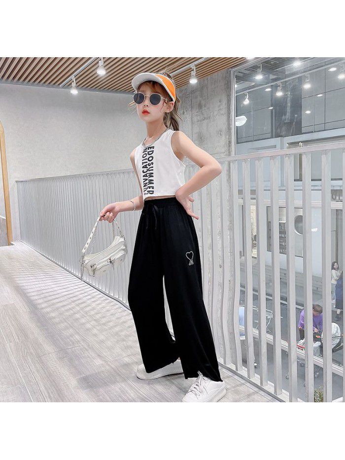 Girls' summer wear thin ice silk wide leg pant 