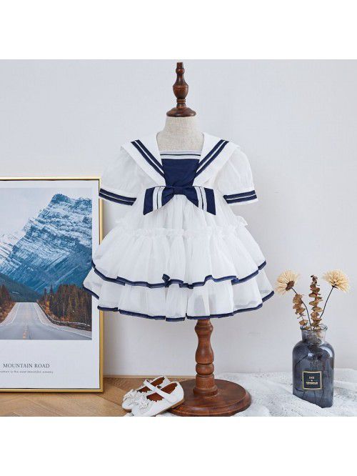summer new girl's Princess Dress Navy Dress c...