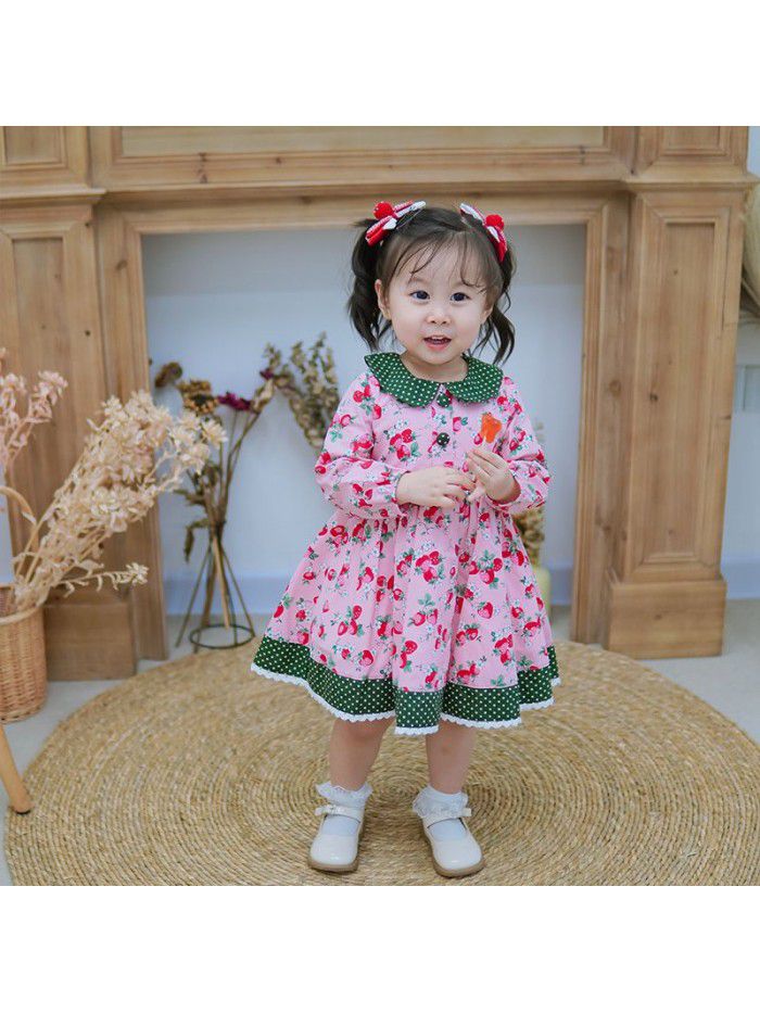  spring new girl's princess skirt long sleeve garden flower skirt children's dress foreign style children's dress 